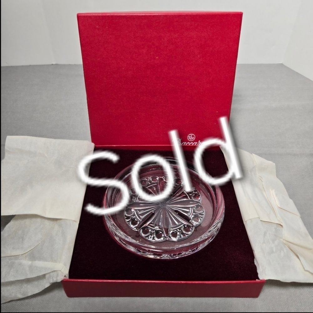 Baccarat Rosace Clear Crystal Glass Wine Bottle Decanter Coaster 5" w/ Box VTG